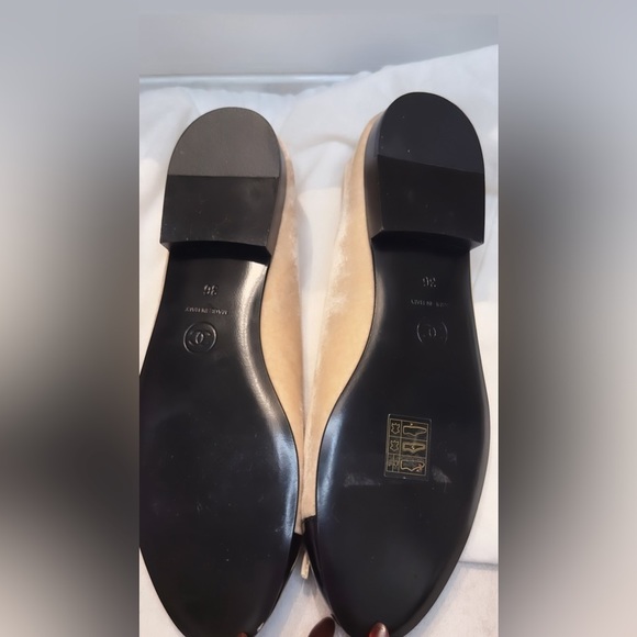 Chanel ballet flats in cream textured silk velvet, with black leather - Picture 5 of 5